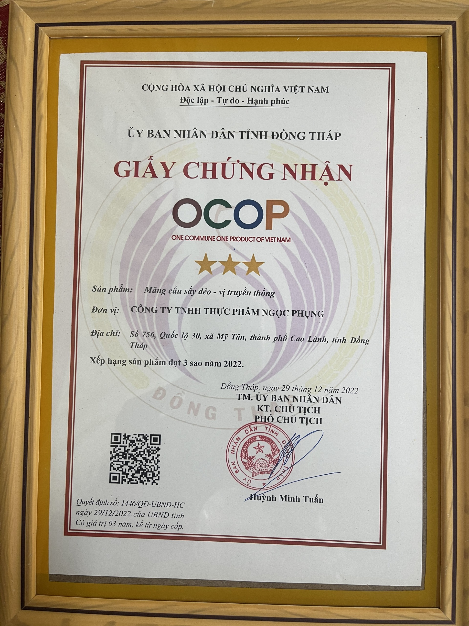 Giấy chứng nhận OCOP 3 sao